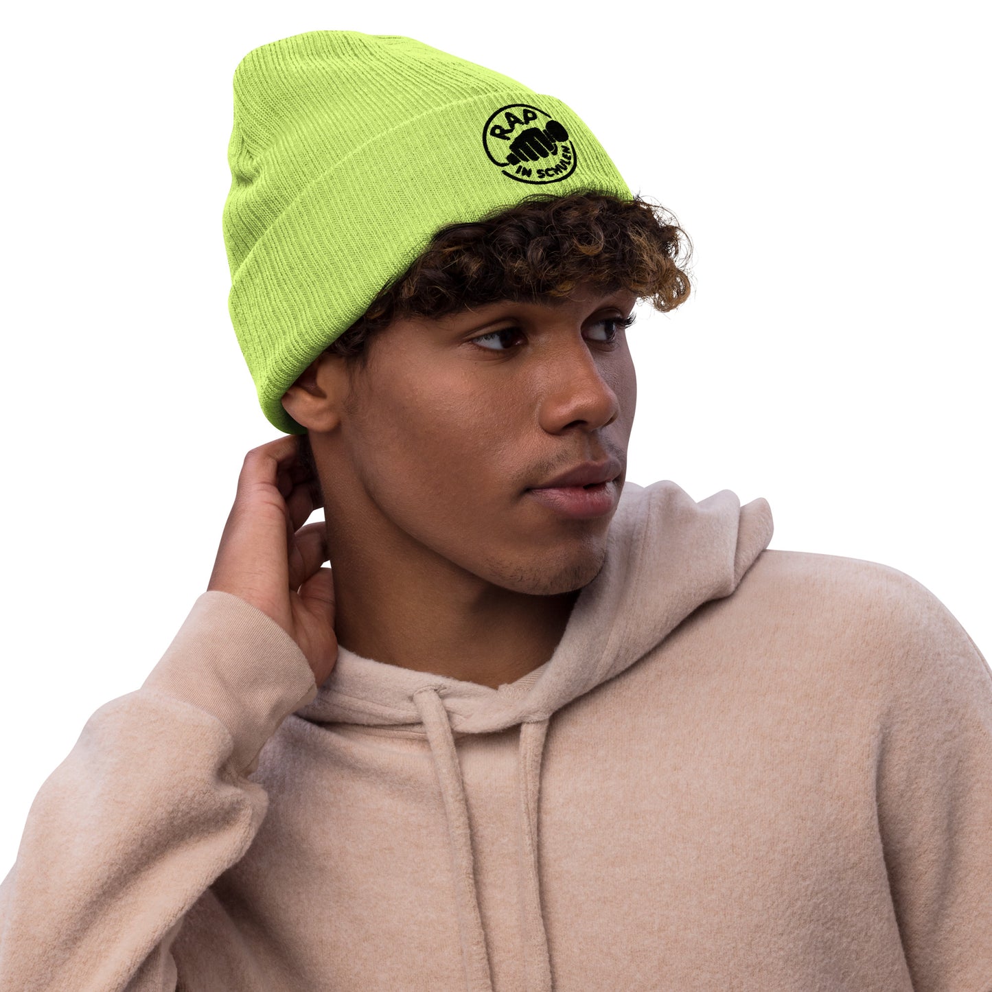 Rap in Schulen Strickmütze mit schwarzer Stickerei