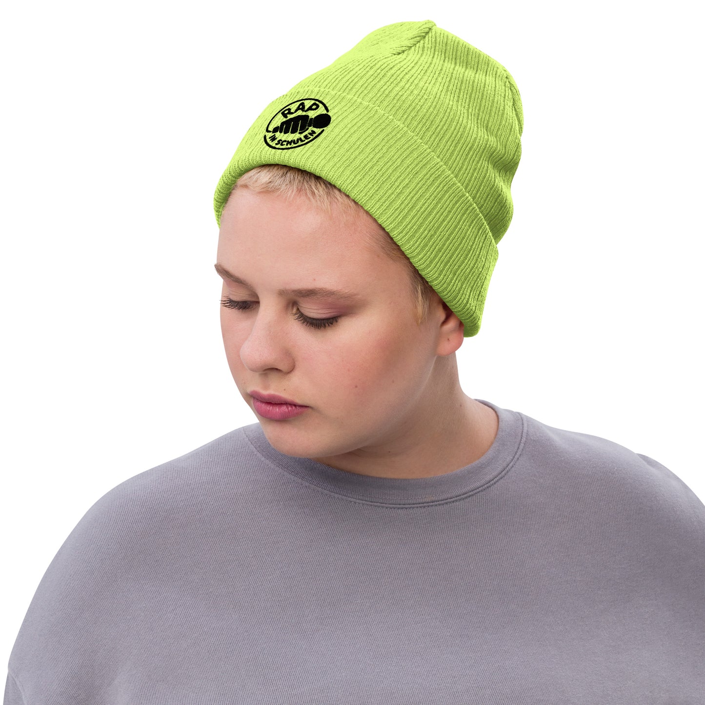 Rap in Schulen Strickmütze mit schwarzer Stickerei
