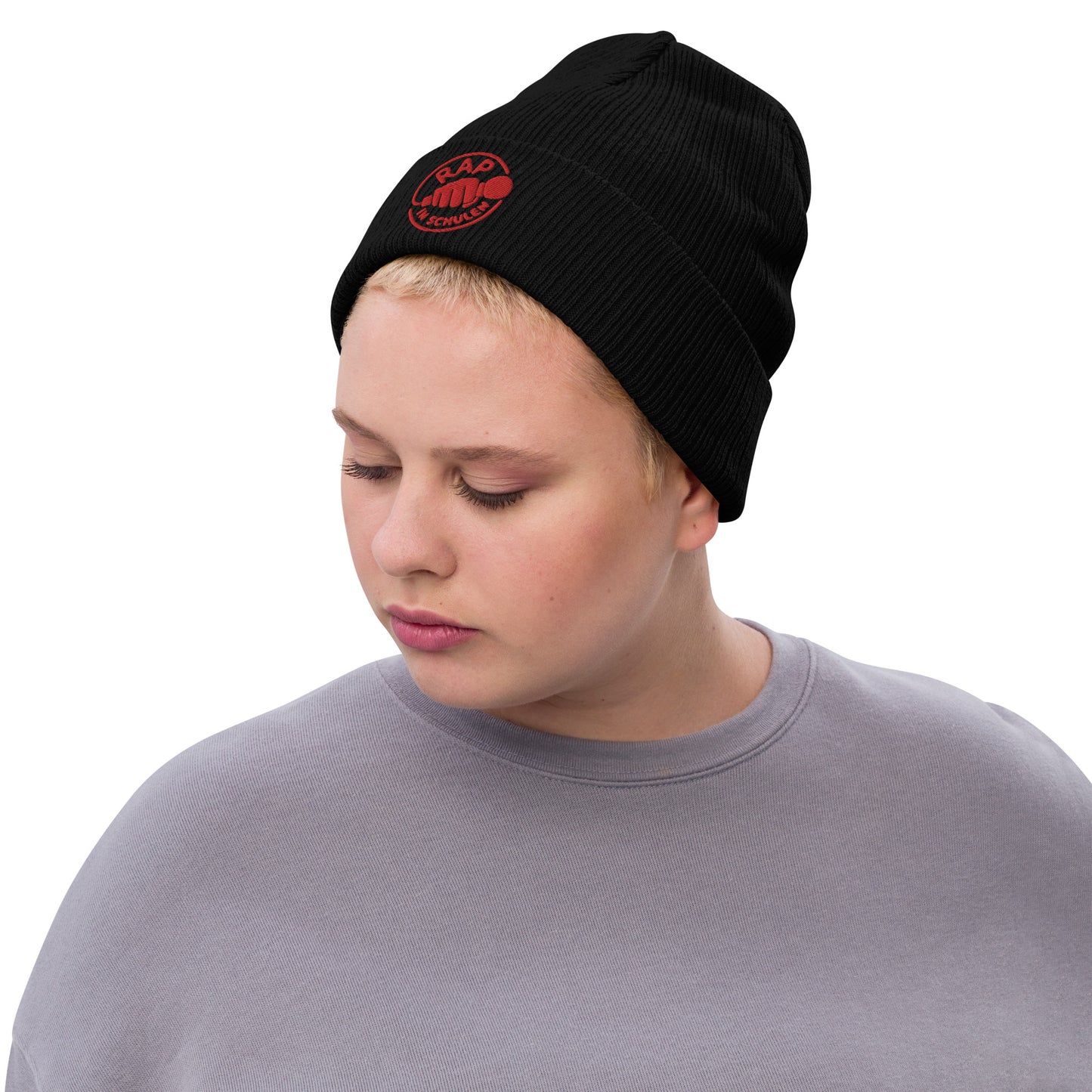 Rap in Schulen Strickmütze mit roter Stickerei