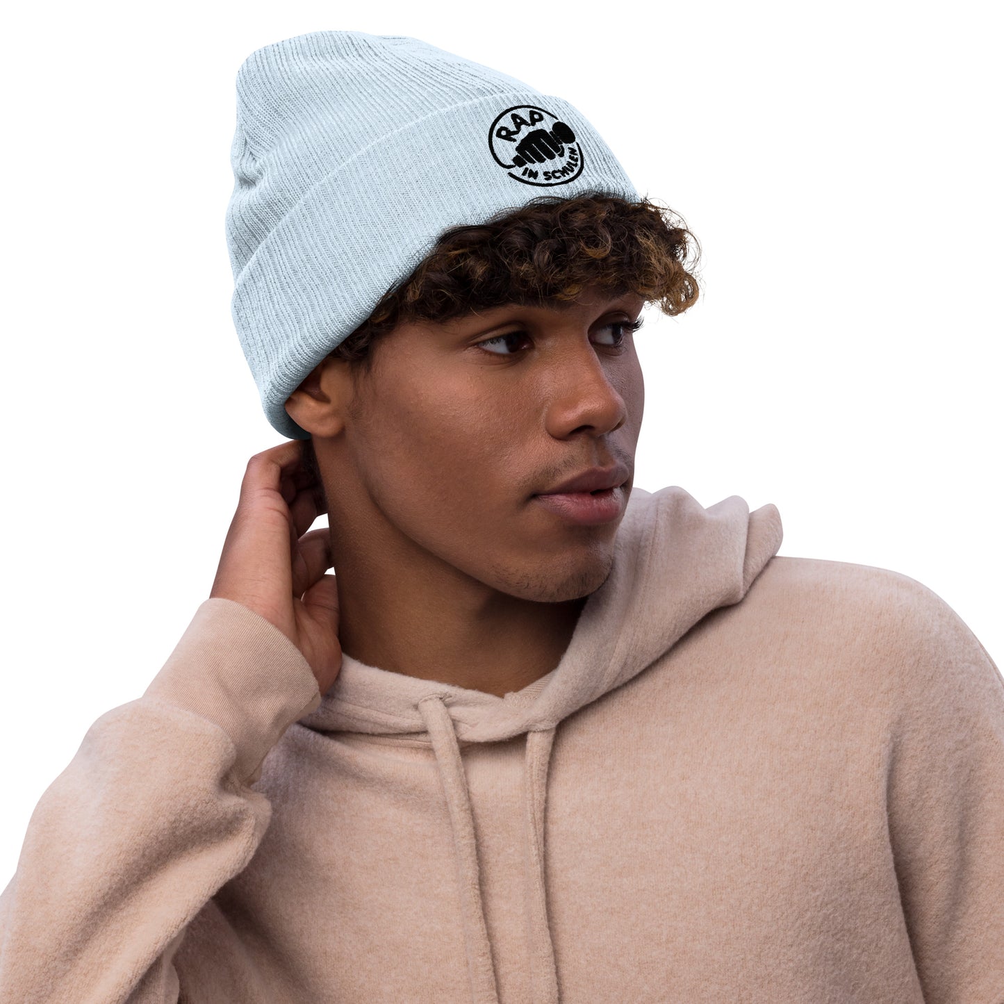 Rap in Schulen Strickmütze mit schwarzer Stickerei