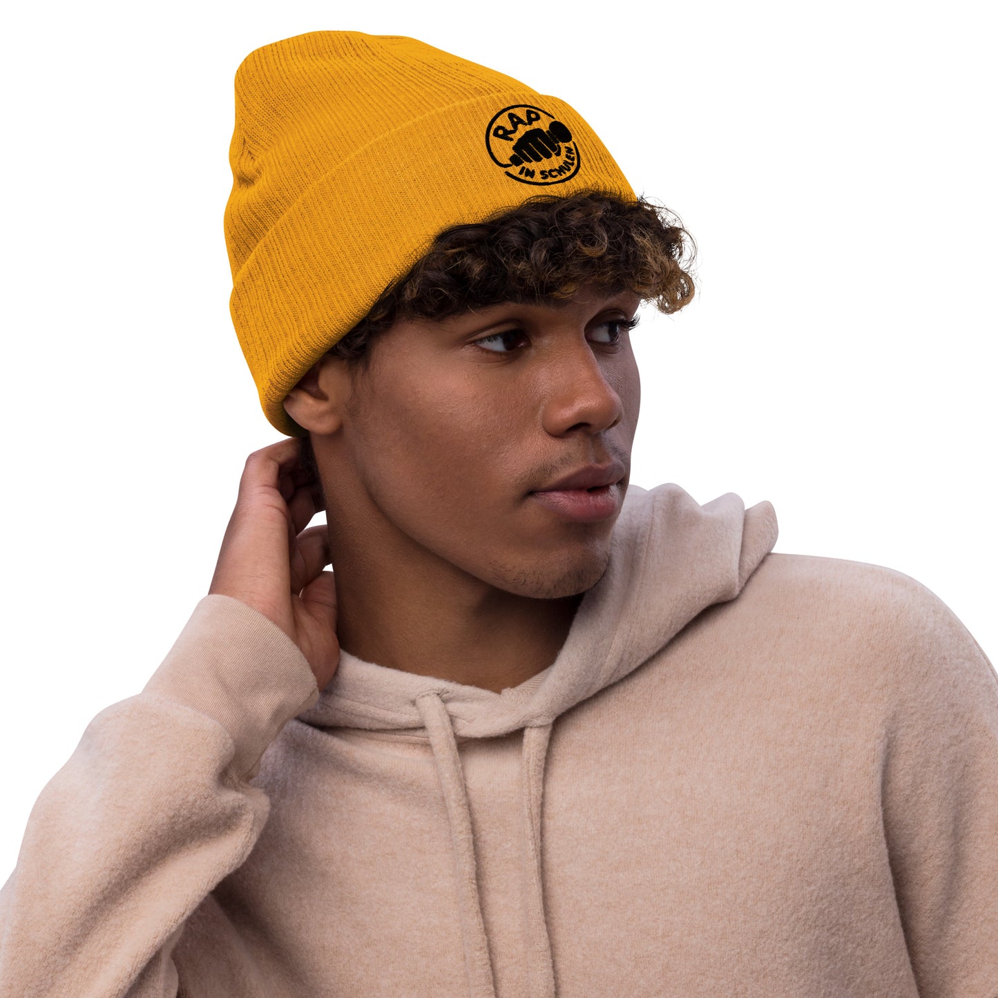 Rap in Schulen Strickmütze mit schwarzer Stickerei