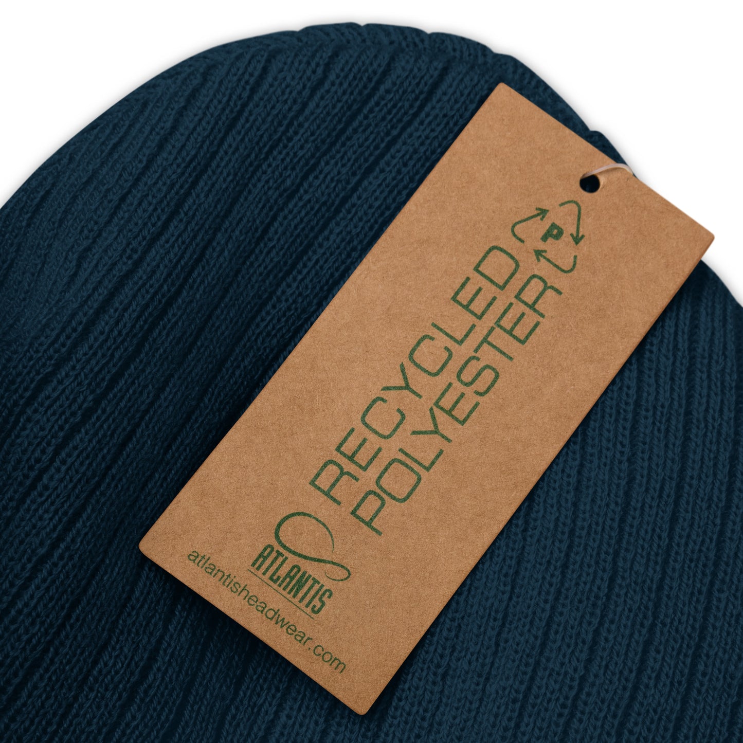 Gerippte Strickmütze Navy mit Goldener Stickerei