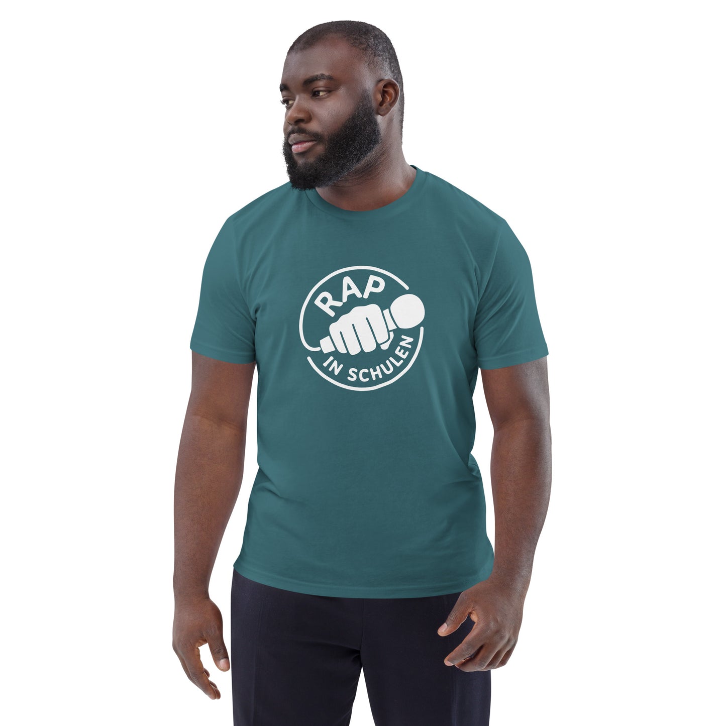 Rap In Schulen Unisex-Bio-Baumwoll-T-Shirt Logo weiß groß